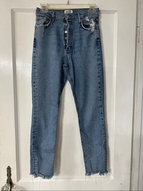 Agolde Light Blue High-Rise Distressed Straight Jeans